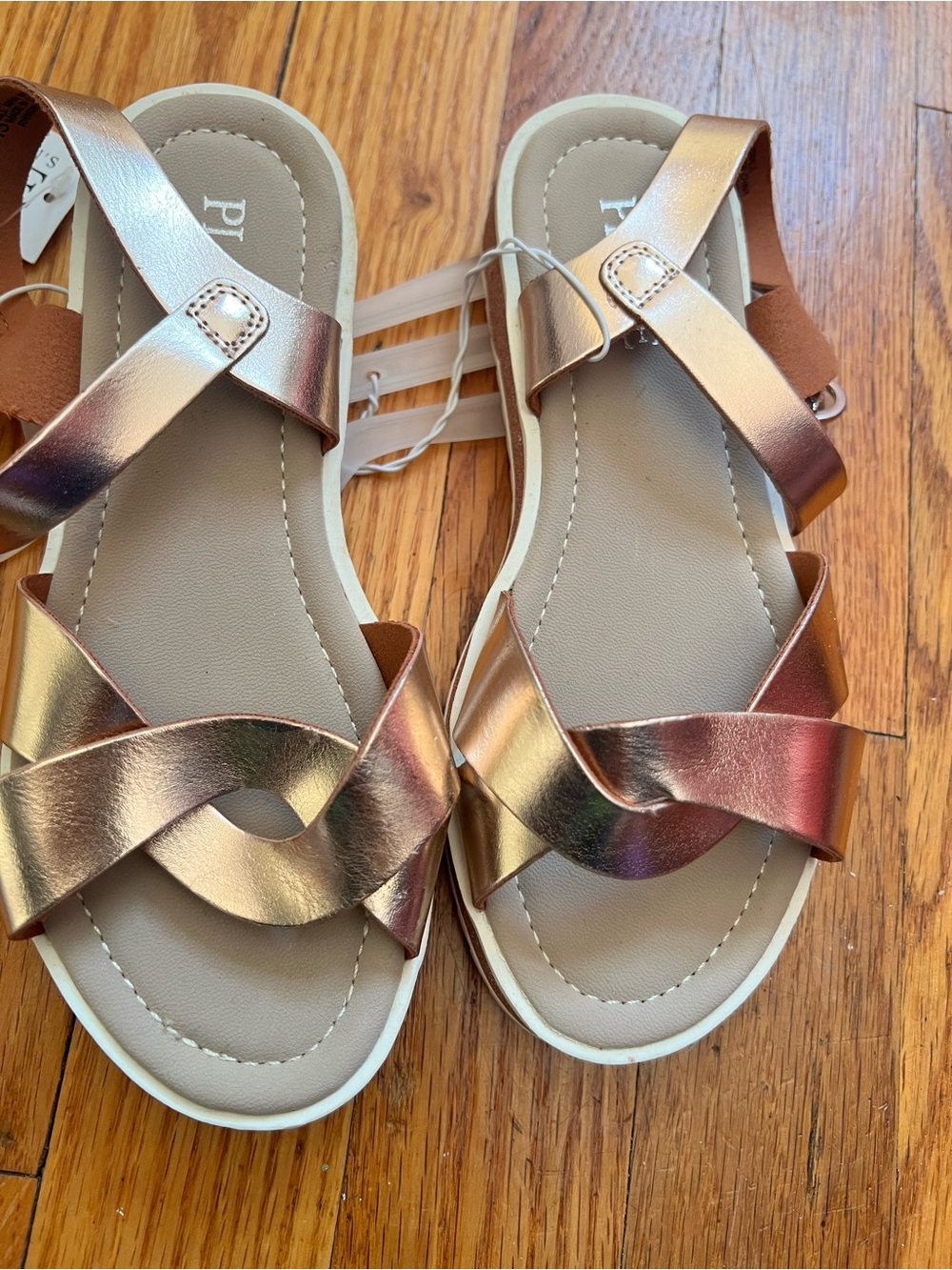Metallic Rose Gold Strappy Flat Sandals